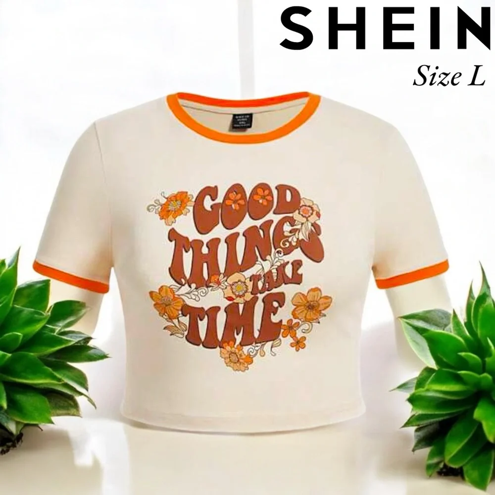 “Good Things Take Time” Slogan Contrast Graphic Cropped Tee - Picture 16 of 16